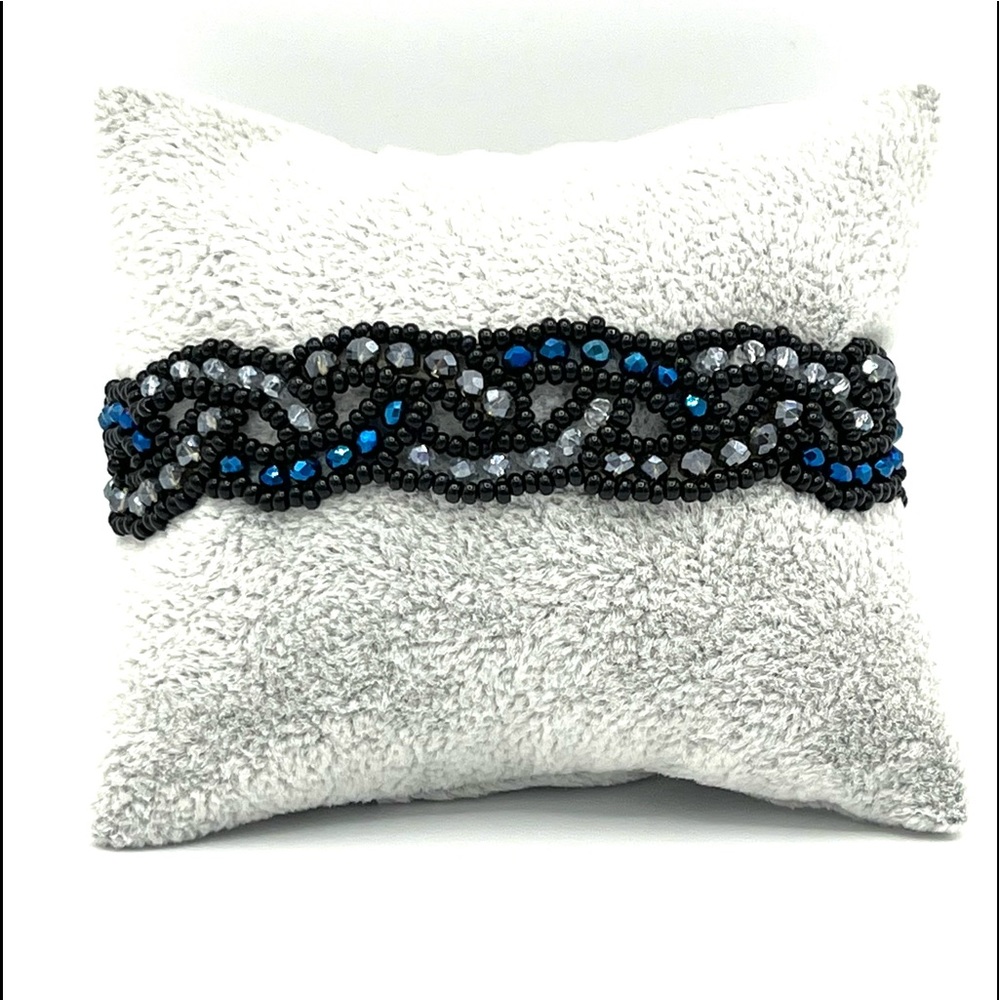 HAND CRAFTED Braided Blue and Silver Crystal Bracelet